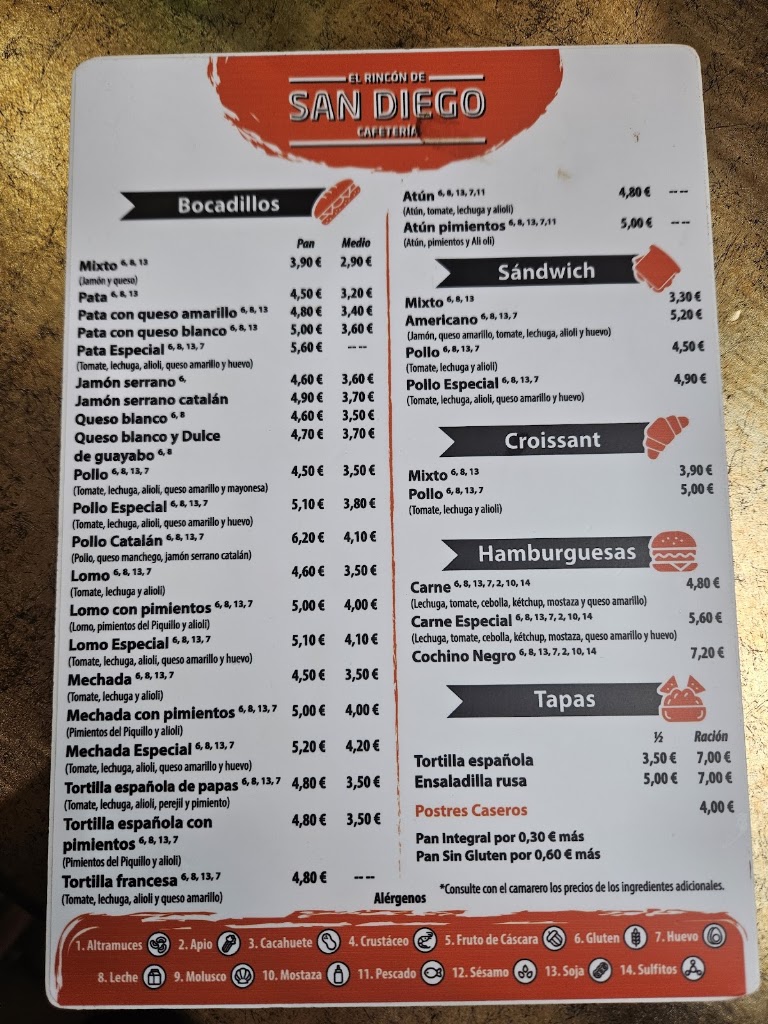 El Rincon San Diego — Carta