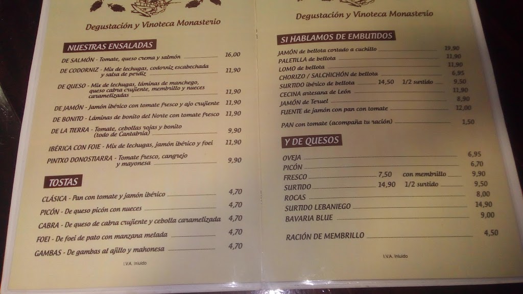 Bodegas Monasterio — Carta