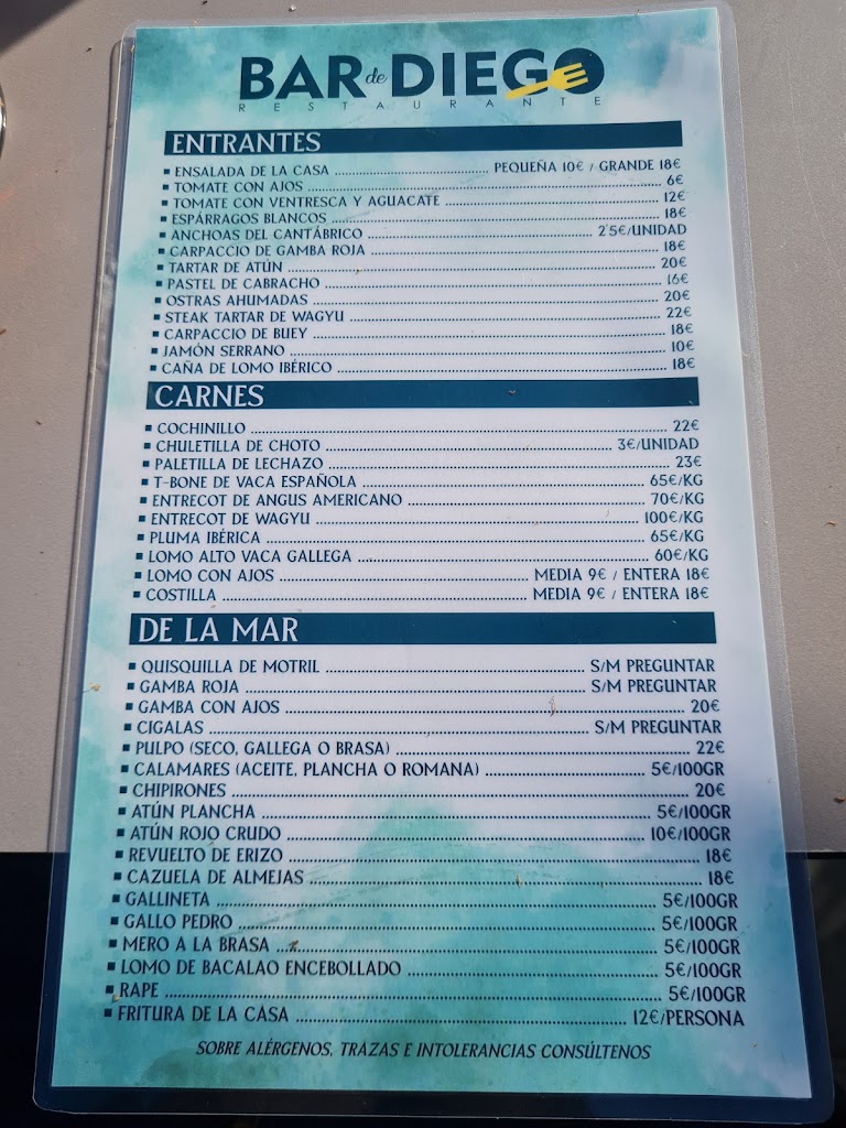 El Bar de Diego — Carta