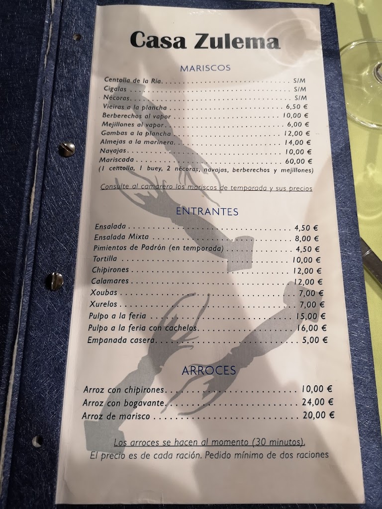 Restaurante Casa Zulema — Carta