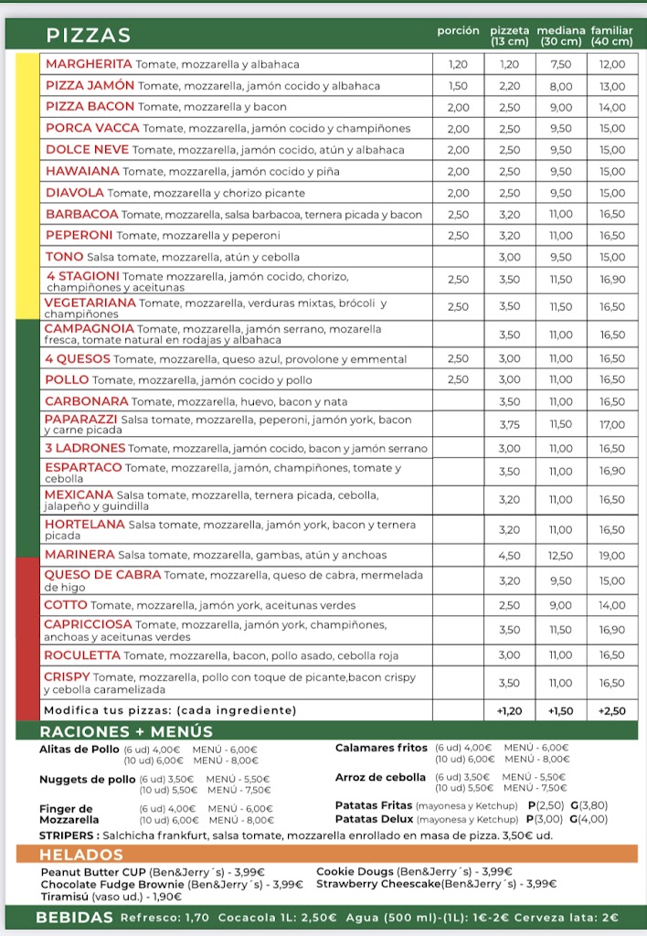 Paparazzi Pizza — Carta