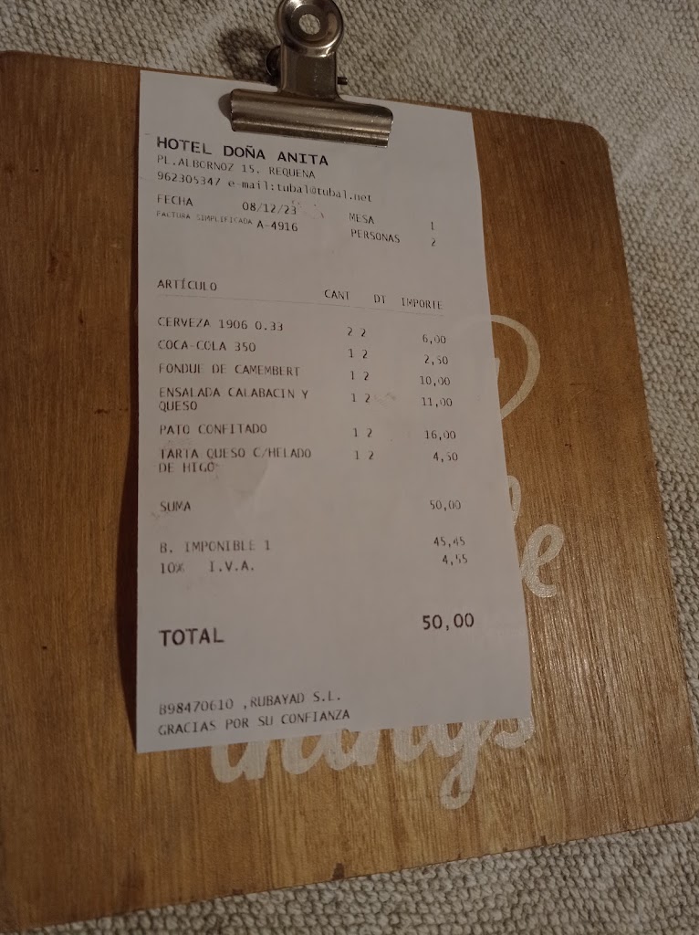 Restaurante Dona Anita — Carta