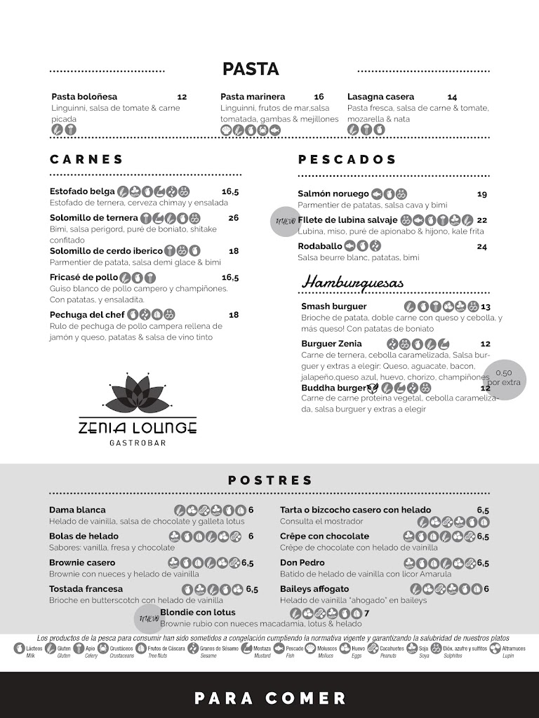 Zenia Lounge - Restaurante en Orihuela — Carta