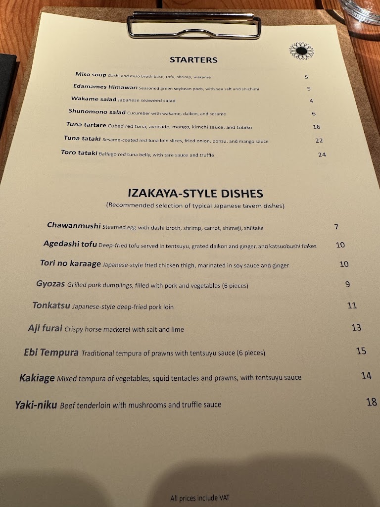Restaurante Himawari Bilbao — Carta