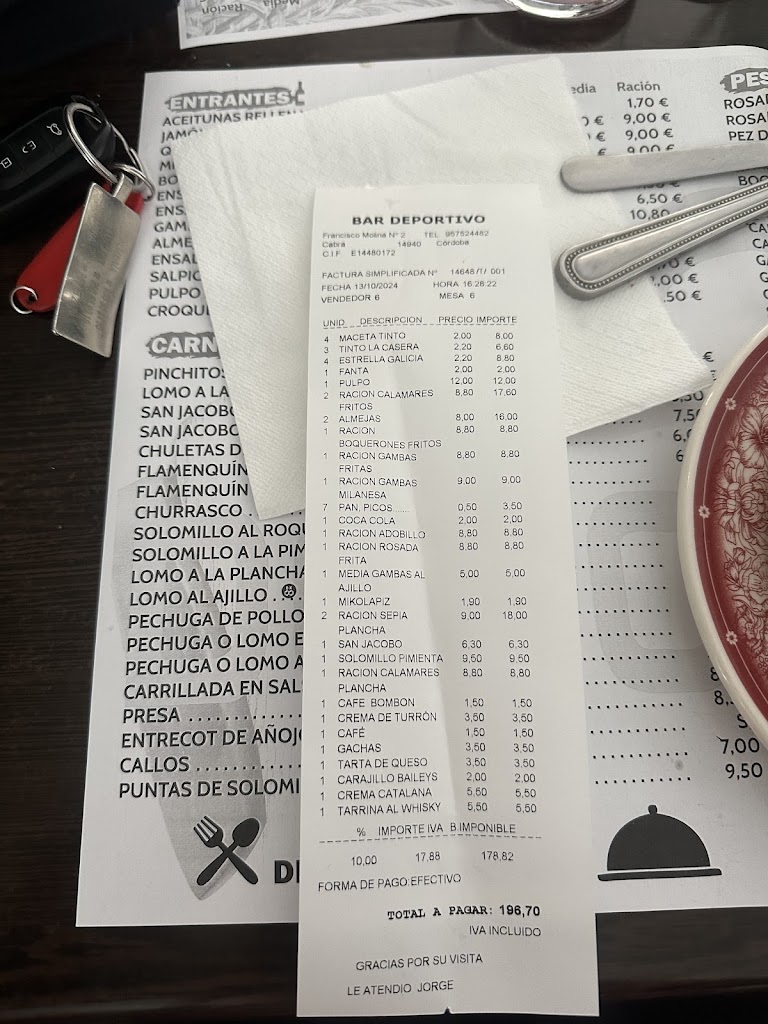 Cafe Bar Deportivo — Carta