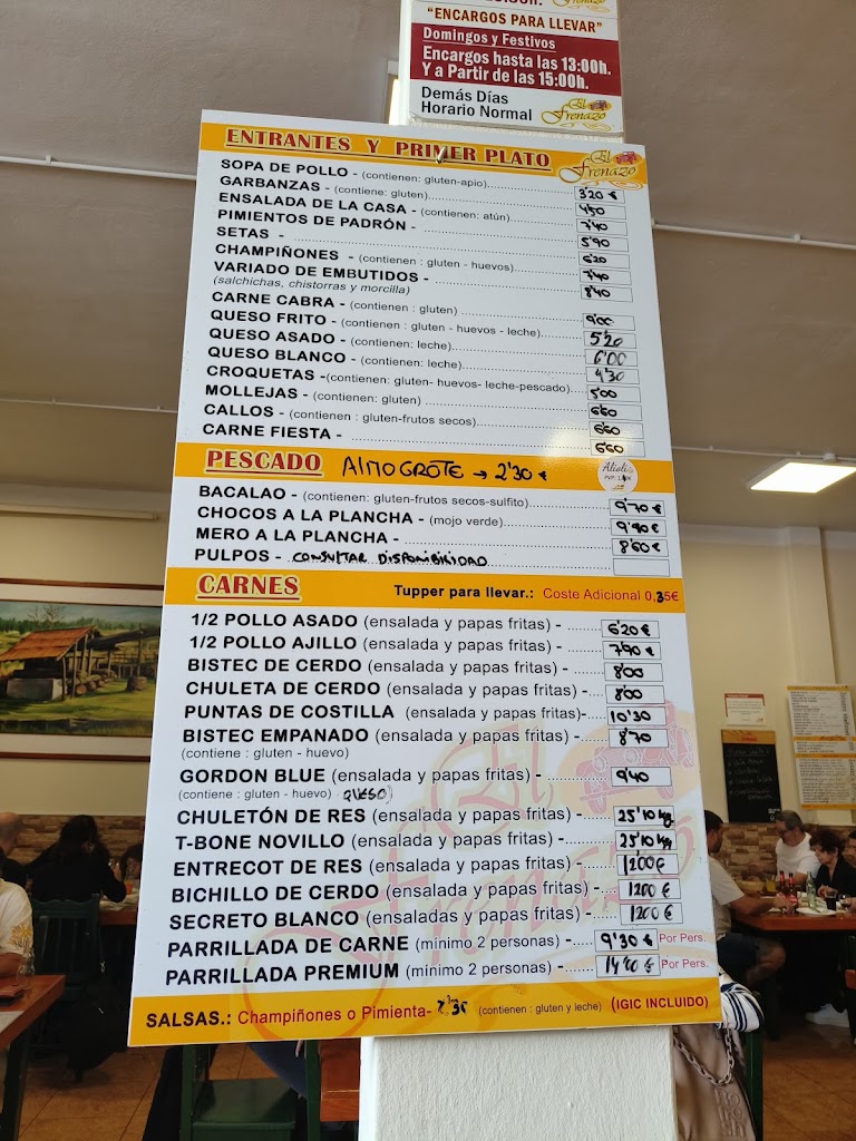 Restaurante El Frenazo — Carta