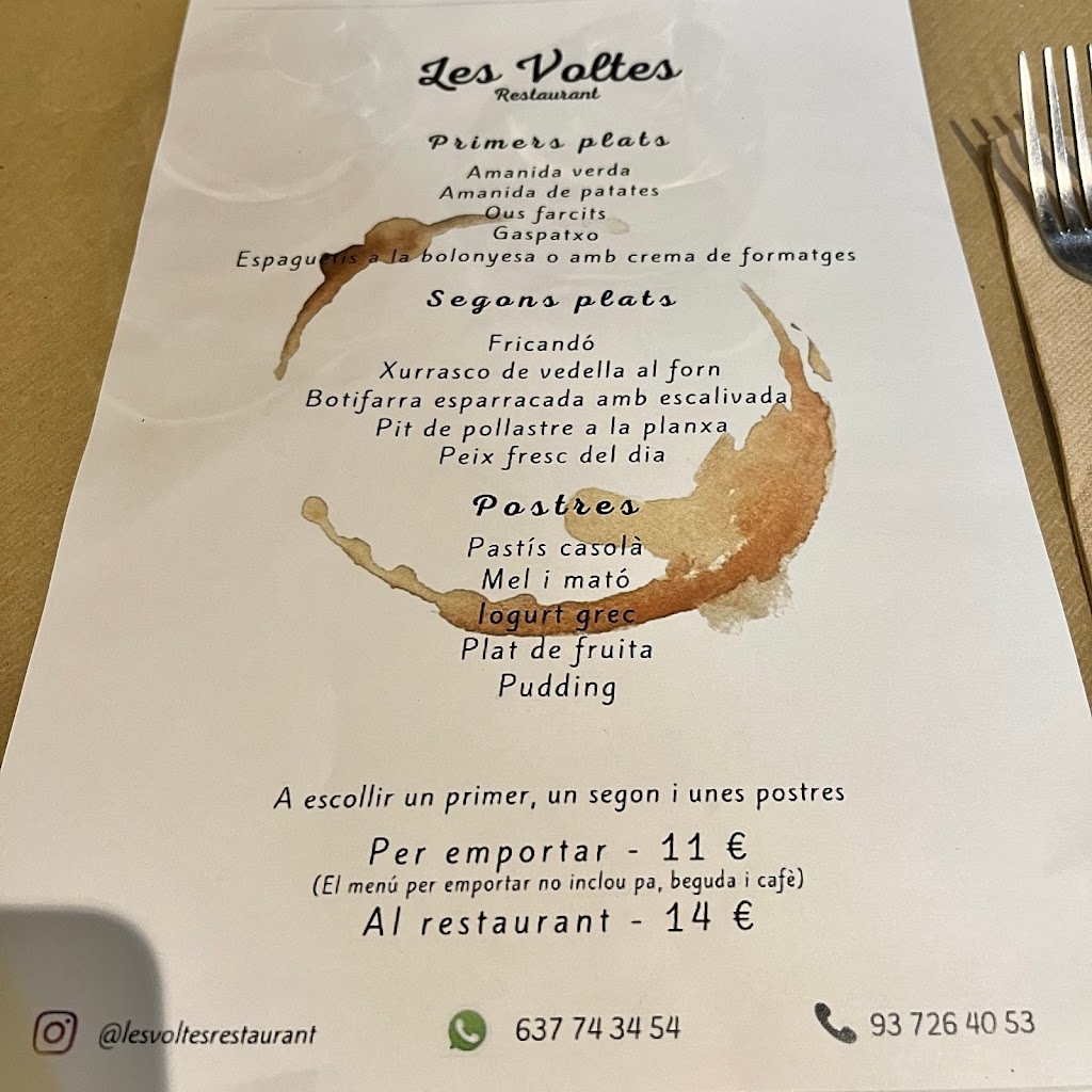 Restaurante les Voltes de la Borriana — Carta