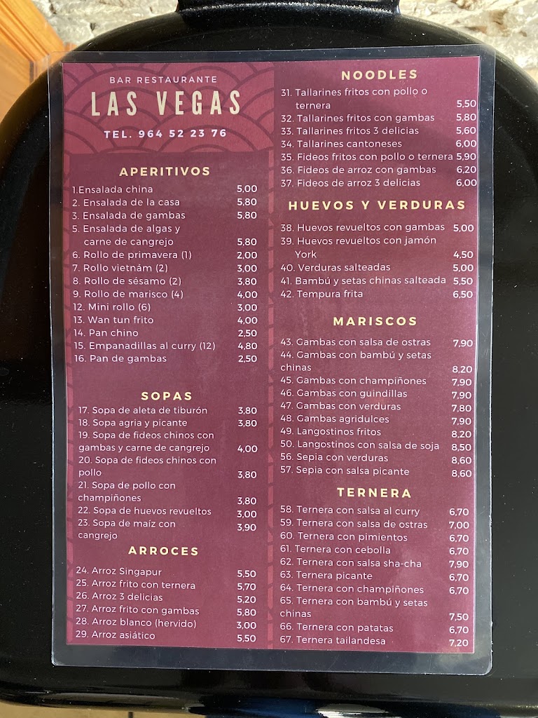 Bar Restaurante Las Vegas — Carta