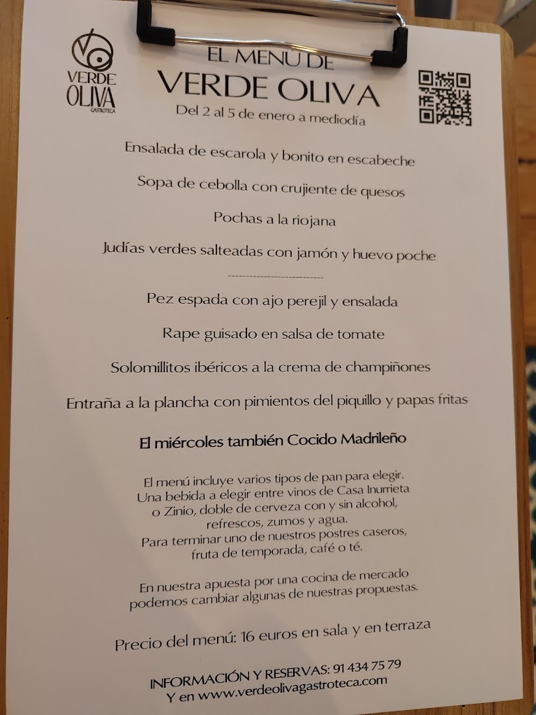 Verde Oliva Gastroteca — Carta
