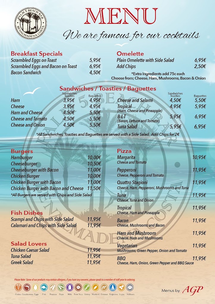 Palm 5 Beach Bar — Carta