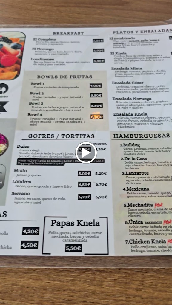 KNELA CAFE — Carta