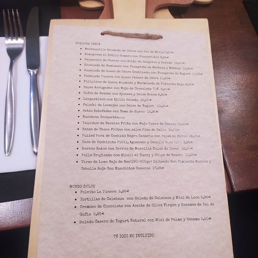 Restaurante La Tunera — Carta