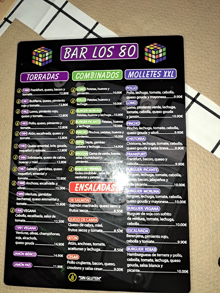 Els 80 Bar Cafeteria — Carta