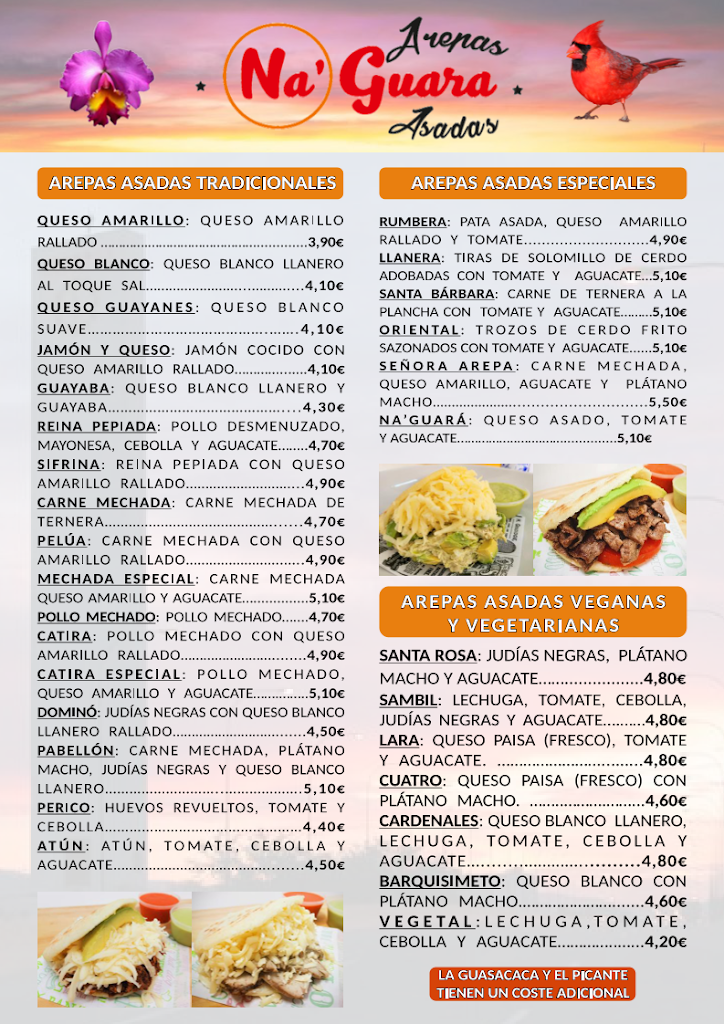 Arepas Asadas Naguara la laguna — Carta