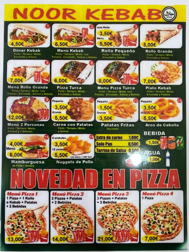 Restaurante Noor Kebab — Carta