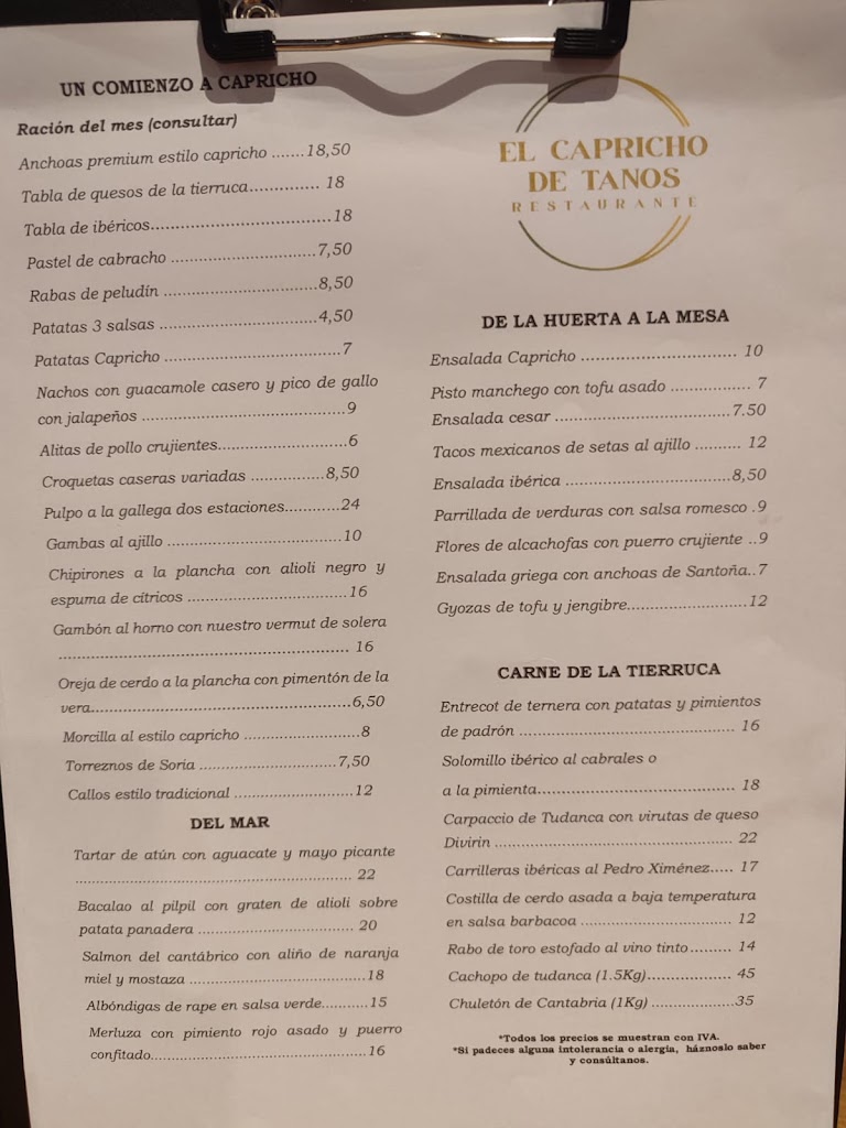 El Capricho de Tanos — Carta