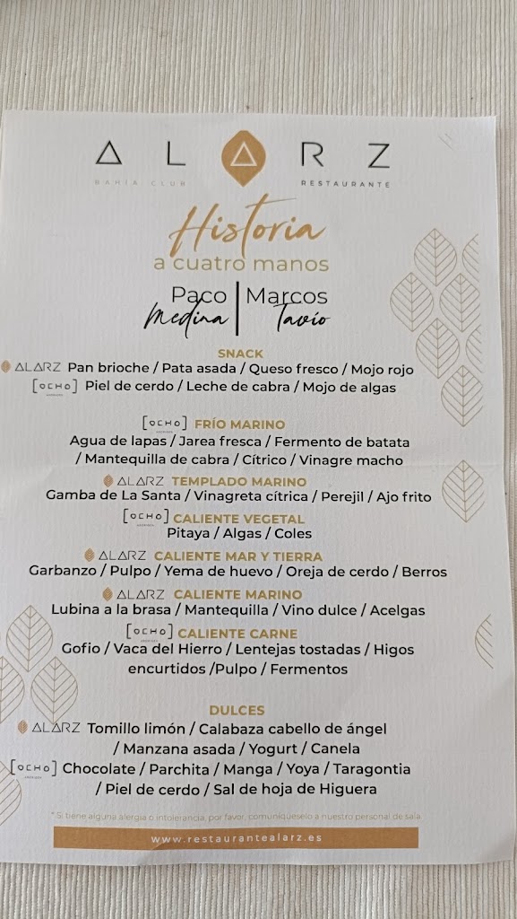 Restaurante Alarz Bahia Club — Carta