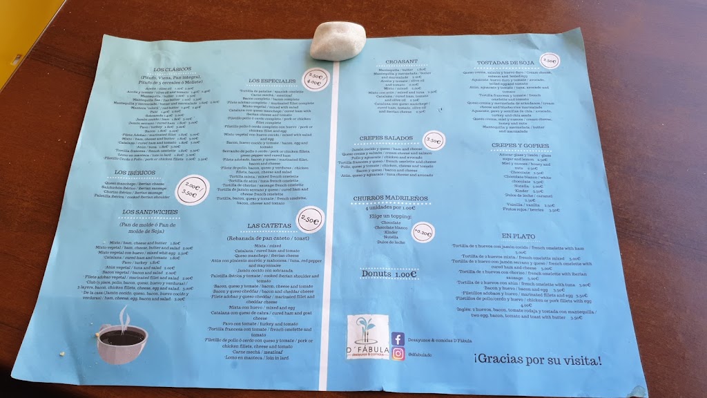 Desayunos & comidas D'Fabula — Carta