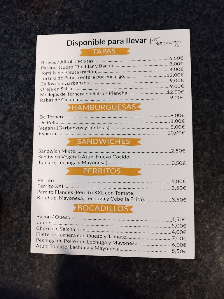 Cafe Bar Flandes — Carta