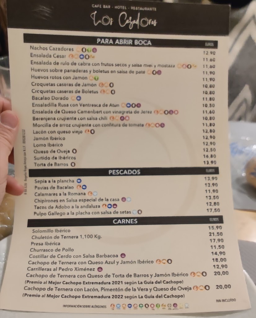 Hotel Restaurante los Cazadores — Carta