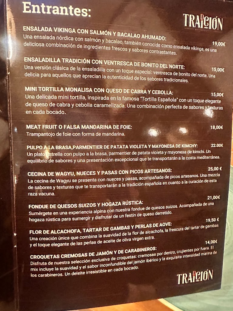 Restaurante Tradicion — Carta