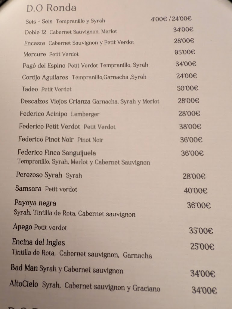 Arrabal Restaurante — Carta