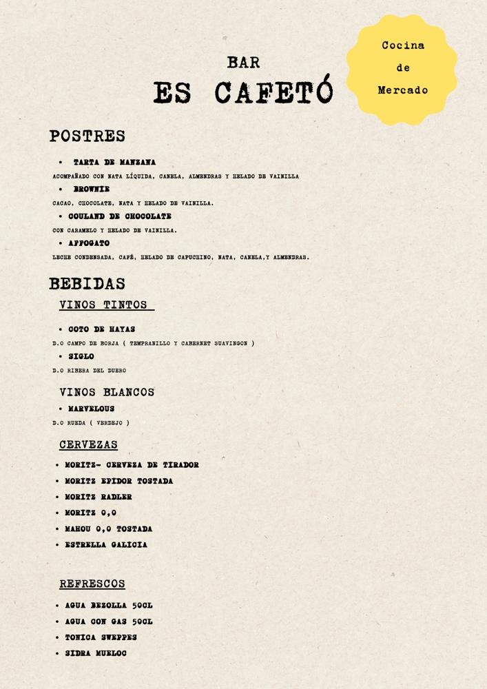 Bar Es Cafeto — Carta