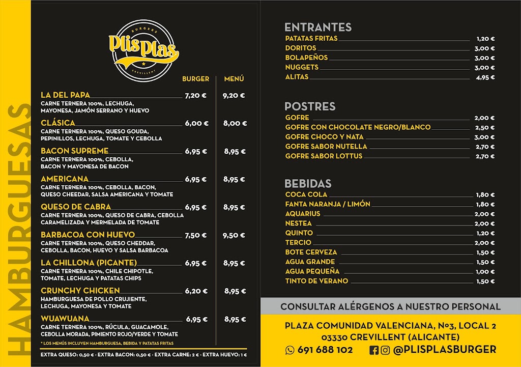 Plis Plas Burger Crevillente — Carta