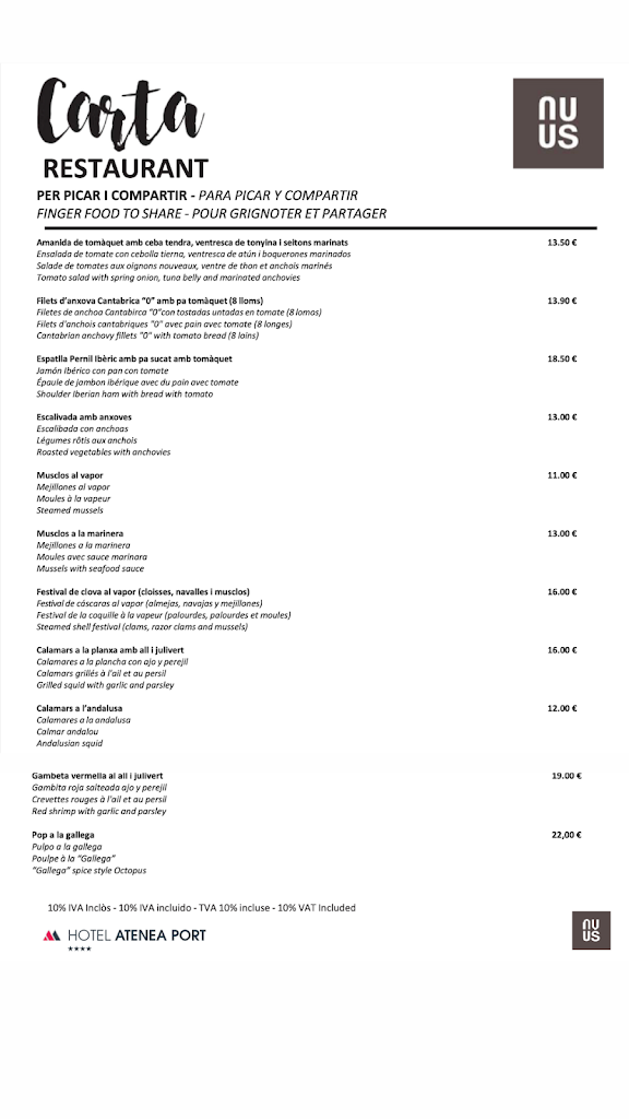 Restaurant Nuus — Carta