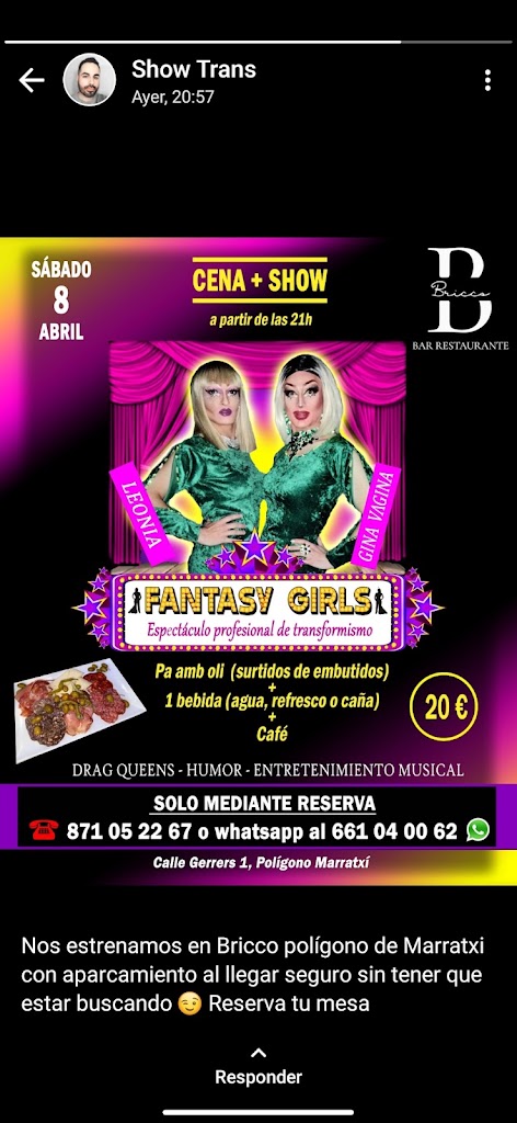 BRICCO BAR RESTAURANTE — Carta