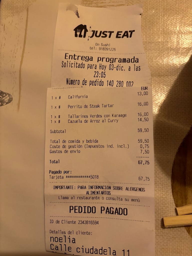 ON SUSHI — Carta