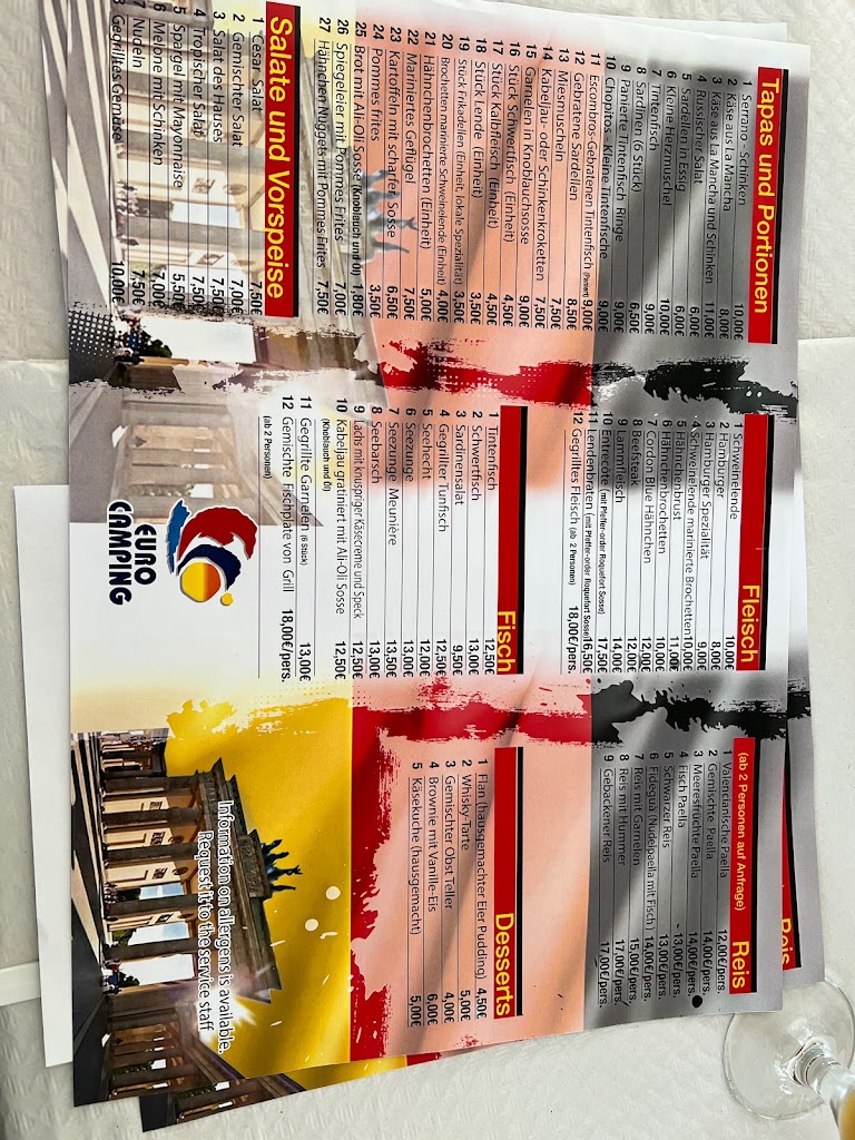 Restaurante Eurocamping — Carta