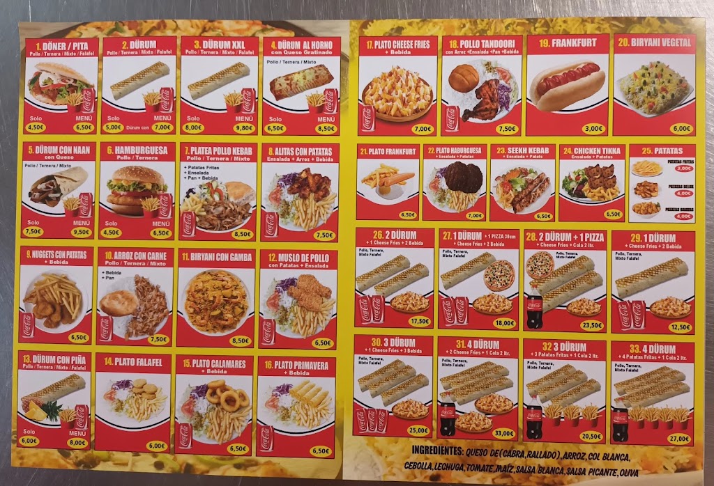 Euro Doner y Pizzeria 86 — Carta