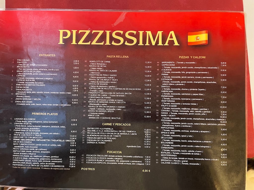 Pizzissima — Carta