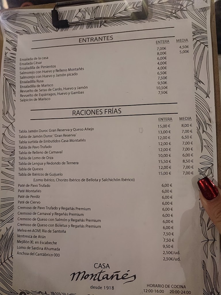 Restaurante Casa Montanes — Carta