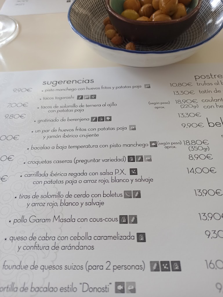 A Contraluz Restaurante — Carta