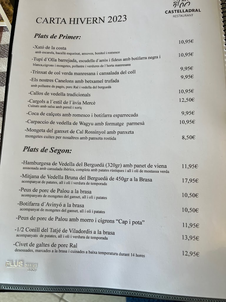 Restaurant de Castelladral — Carta