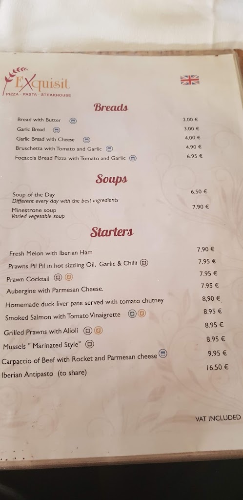 Exquisit Restaurant, La Cala de Mijas, Mijas Costa, Malaga, Spain — Carta
