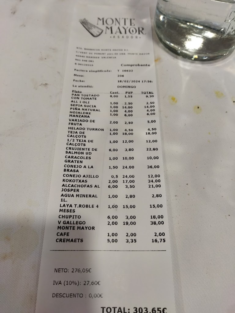 Asador Monte Mayor — Carta