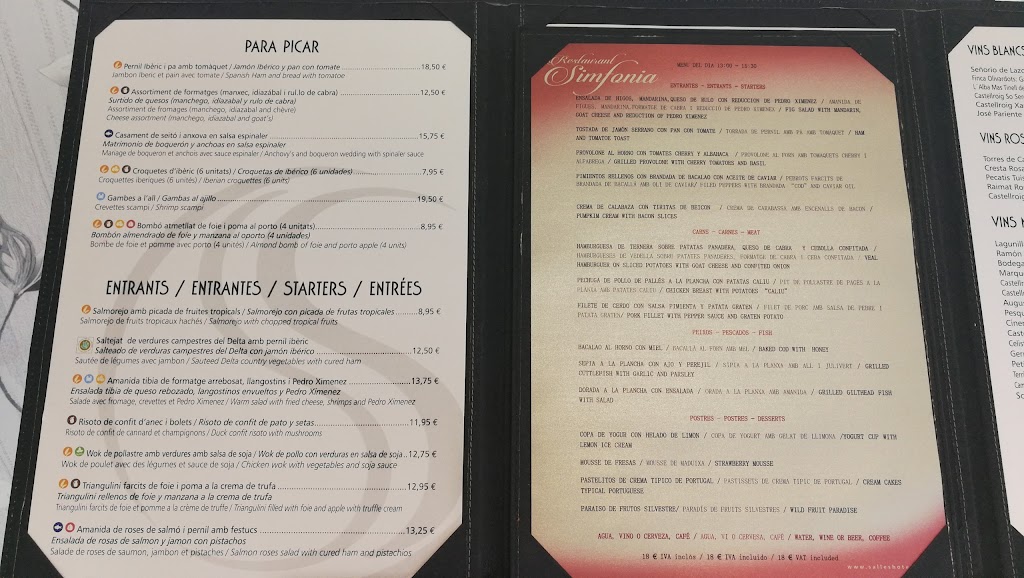 Restaurante Sinfonia - Hotel Salles Ciutat del Prat — Carta
