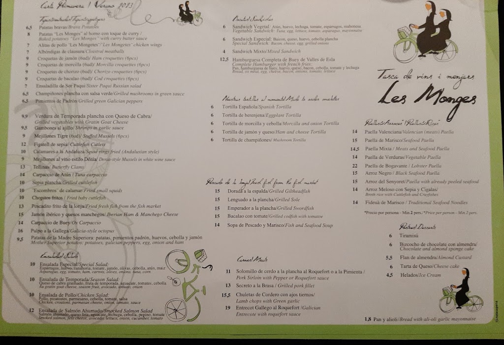Tasca Les Monges — Carta