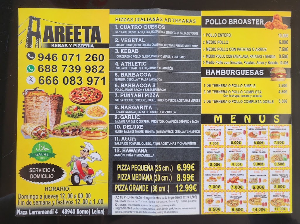 AREETA KEBAB Y PIZZERIA — Carta