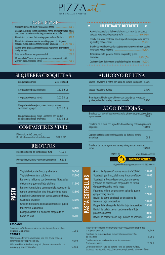 PizzaArt Badalona — Carta