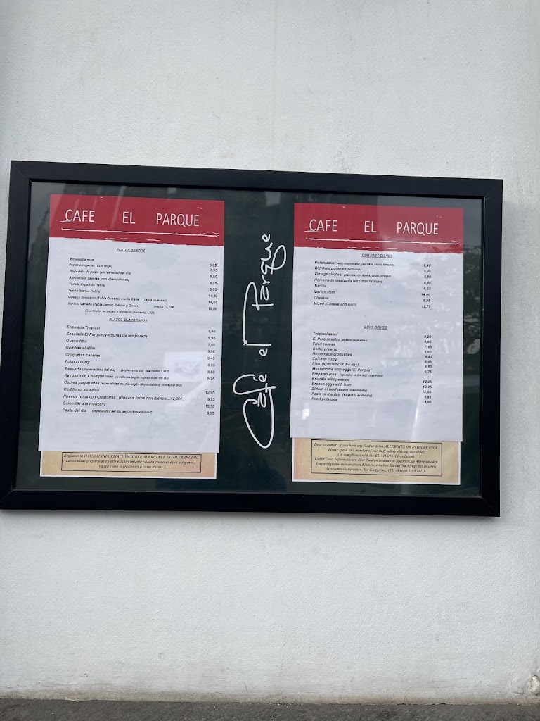 Cafe El Parque — Carta
