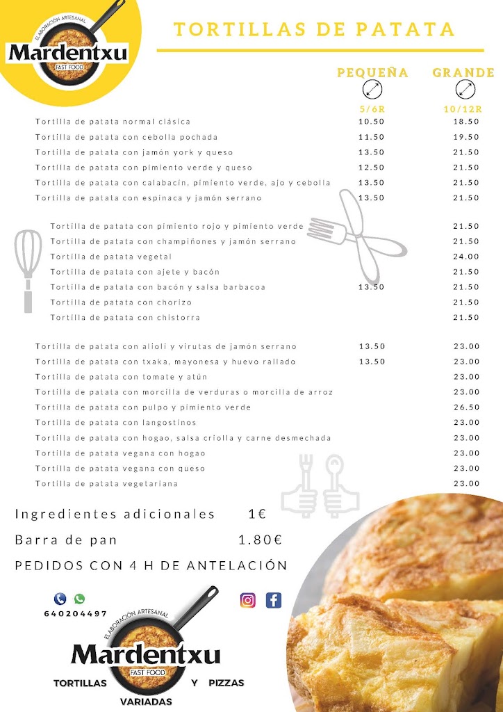 Mardentxu Fast Food — Carta