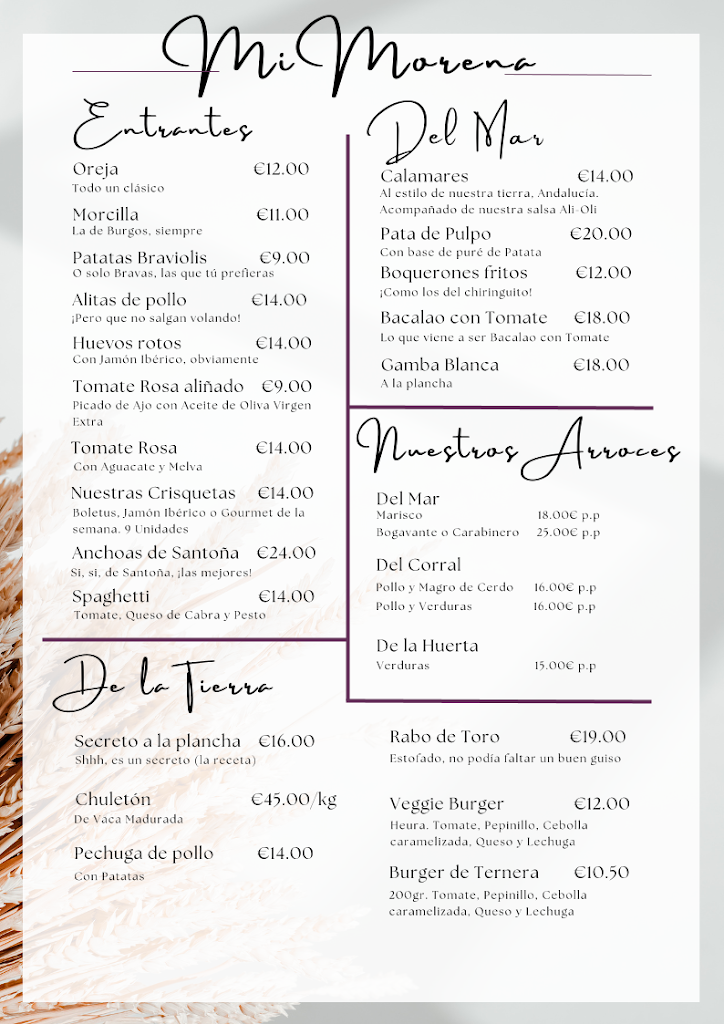 Restaurante Taberna Andaluza Mi Morena — Carta
