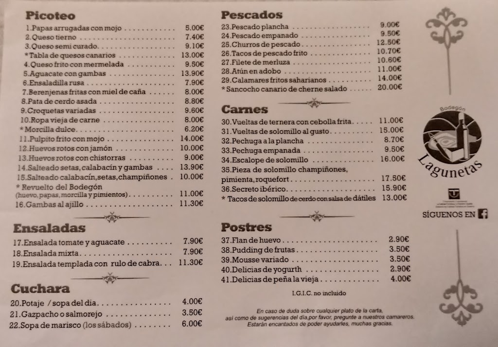 Restaurante Bodegon Lagunetas — Carta