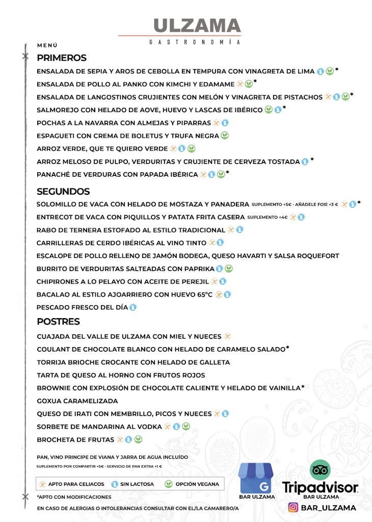 Bar Ulzama — Carta