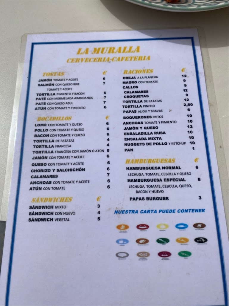 Cafeteria-Cerveceria La Muralla — Carta