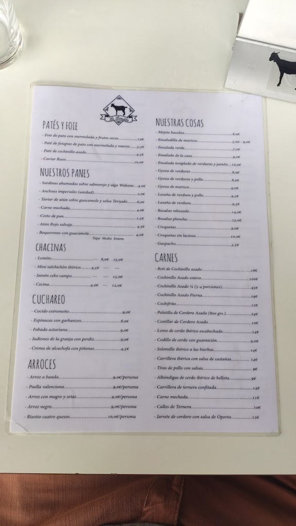 Queseria Bar La Bendita — Carta
